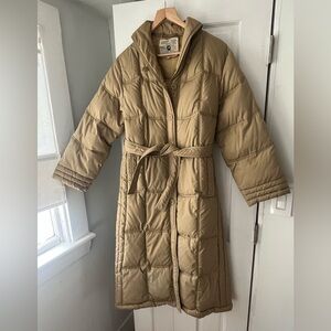 Long Tan Quilted Down Coat Vintage White Stag sz L
